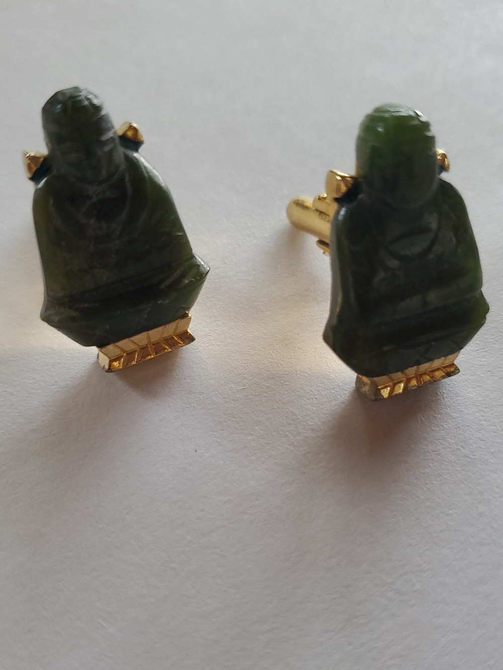 Vintage Green Jade Buddha Cufflinks with Gold Accents By SWANK